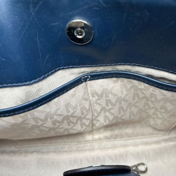 Michael Kors Hamilton Mono Stripe Canvas/Leather Satchel - Navy & Light Blue - Picture 11 of 11